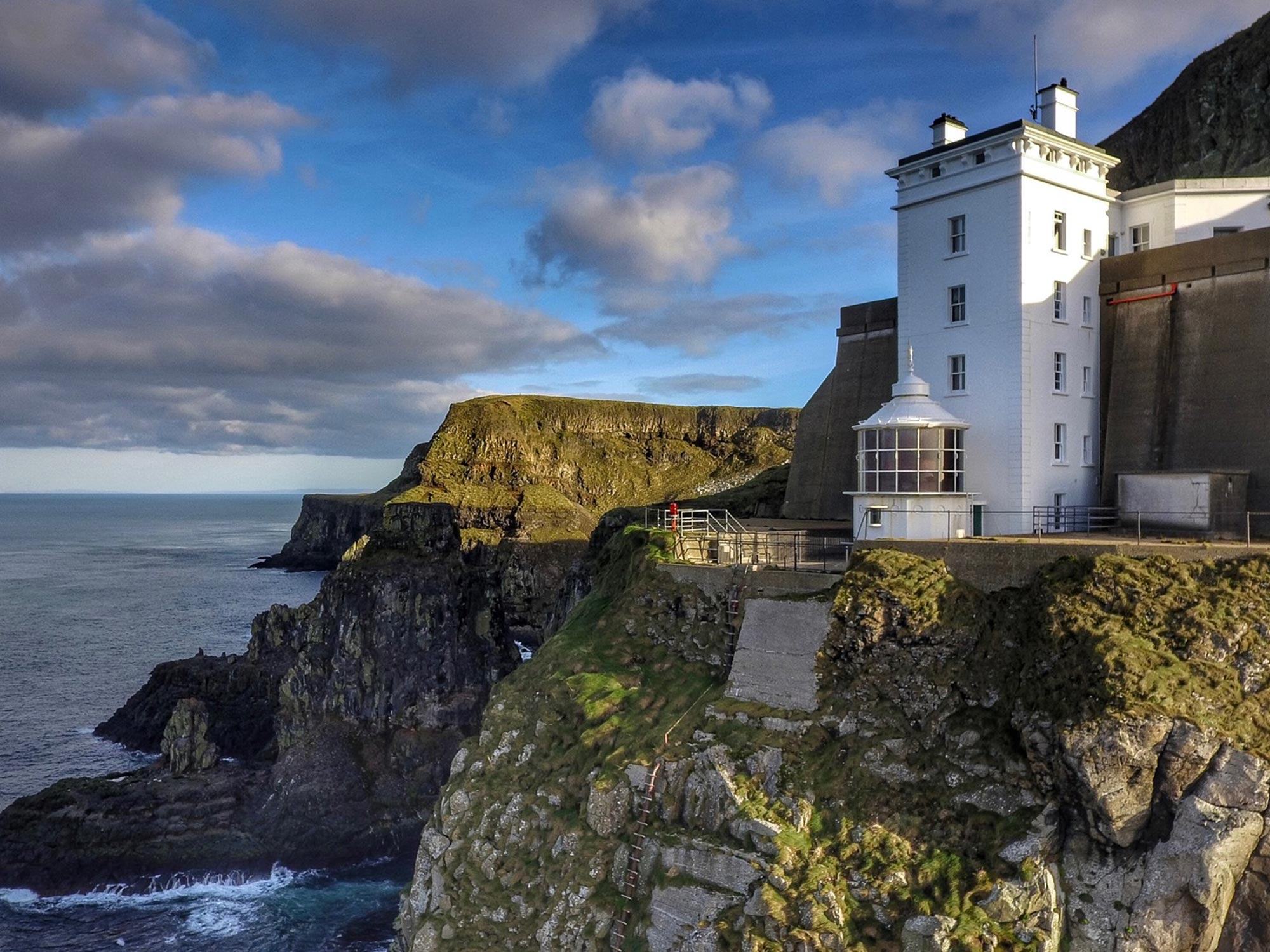 Rathlin West Light, the upside-down lighthouse, set into the cliffs above the sea.